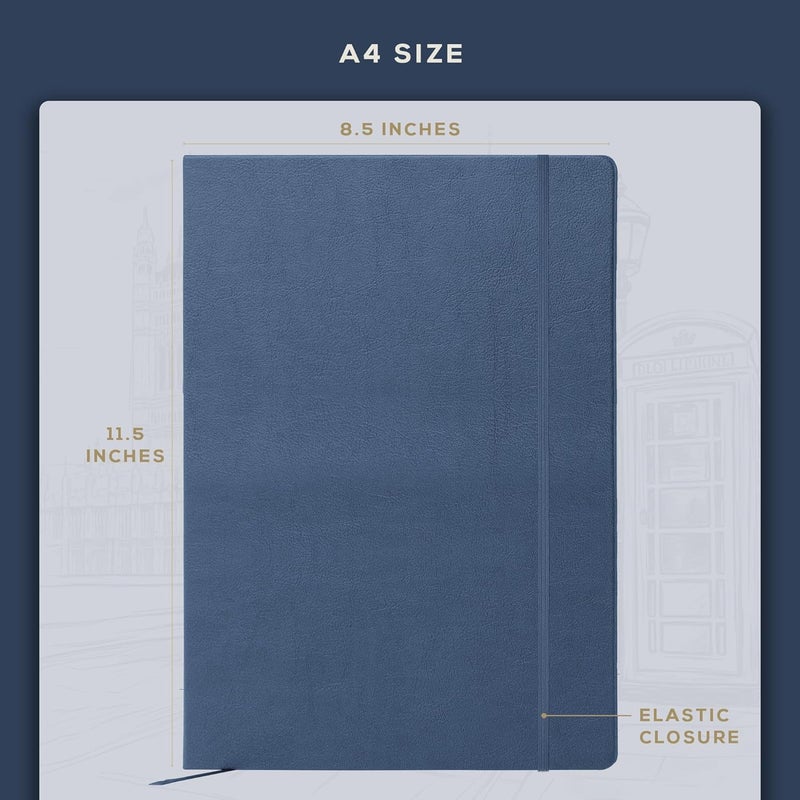 Beechmore Books دفتر رسم A4 – 8.5x11 جلد نباتي فاخر كبير مع 156 صفحة سميكة 160gsm بيج كريم مثقبة، دفتر رسم فارغ، مع علبة هدايا، جيب خلفي، علامة مرجعية من الشريط - Image 4
